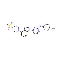 CS(=O)(=O)C1CCN(c2cccc3c2ccn3-c2ccnc(N[C@H]3CC[C@@H](O)CC3)n2)CC1 ZINC000100628674