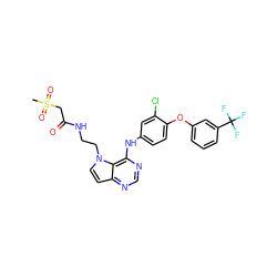 CS(=O)(=O)CC(=O)NCCn1ccc2ncnc(Nc3ccc(Oc4cccc(C(F)(F)F)c4)c(Cl)c3)c21 ZINC000095560402