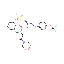 CS(=O)(=O)CC[C@@H](CNc1ccc(OC(F)(F)F)cc1)NC(=O)[C@@H](CC(=O)N1CCOCC1)CC1CCCCC1 ZINC000014971703