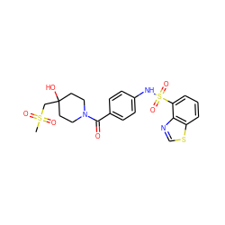 CS(=O)(=O)CC1(O)CCN(C(=O)c2ccc(NS(=O)(=O)c3cccc4scnc34)cc2)CC1 ZINC000220502059