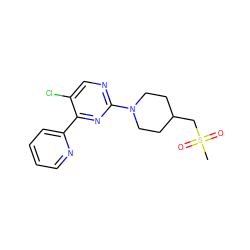 CS(=O)(=O)CC1CCN(c2ncc(Cl)c(-c3ccccn3)n2)CC1 ZINC000168158735