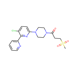 CS(=O)(=O)CCC(=O)N1CCN(c2ccc(Cl)c(-c3ccccn3)n2)CC1 ZINC000142774491