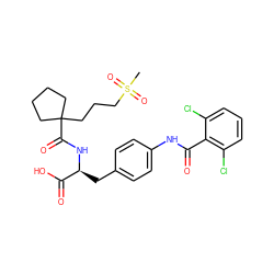 CS(=O)(=O)CCCC1(C(=O)N[C@@H](Cc2ccc(NC(=O)c3c(Cl)cccc3Cl)cc2)C(=O)O)CCCC1 ZINC000026498850