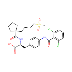 CS(=O)(=O)CCCCC1(C(=O)N[C@@H](Cc2ccc(NC(=O)c3c(Cl)cccc3Cl)cc2)C(=O)O)CCCC1 ZINC000026494912