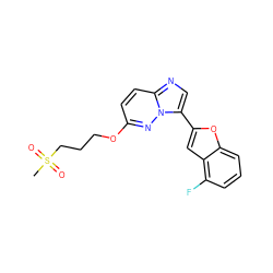 CS(=O)(=O)CCCOc1ccc2ncc(-c3cc4c(F)cccc4o3)n2n1 ZINC000205063372