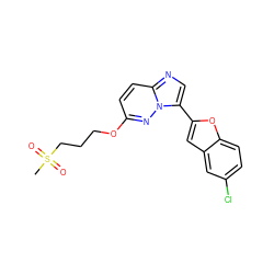 CS(=O)(=O)CCCOc1ccc2ncc(-c3cc4cc(Cl)ccc4o3)n2n1 ZINC000205055193