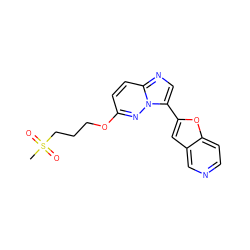 CS(=O)(=O)CCCOc1ccc2ncc(-c3cc4cnccc4o3)n2n1 ZINC000205073029