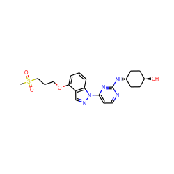 CS(=O)(=O)CCCOc1cccc2c1cnn2-c1ccnc(N[C@H]2CC[C@H](O)CC2)n1 ZINC000253647195