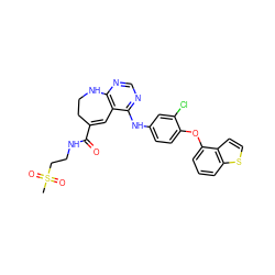 CS(=O)(=O)CCNC(=O)C1=Cc2c(ncnc2Nc2ccc(Oc3cccc4sccc34)c(Cl)c2)NCC1 ZINC000095605290