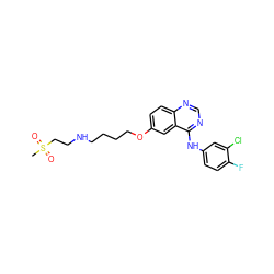 CS(=O)(=O)CCNCCCCOc1ccc2ncnc(Nc3ccc(F)c(Cl)c3)c2c1 ZINC000014945053