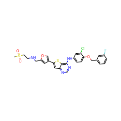 CS(=O)(=O)CCNCc1cc(-c2cc3ncnc(Nc4ccc(OCc5cccc(F)c5)c(Cl)c4)c3s2)co1 ZINC000044419105