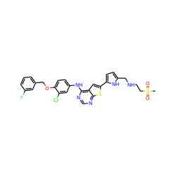 CS(=O)(=O)CCNCc1ccc(-c2cc3c(Nc4ccc(OCc5cccc(F)c5)c(Cl)c4)ncnc3s2)[nH]1 ZINC000049867510