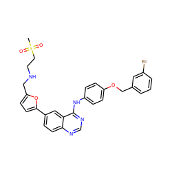 CS(=O)(=O)CCNCc1ccc(-c2ccc3ncnc(Nc4ccc(OCc5cccc(Br)c5)cc4)c3c2)o1 ZINC000034800105