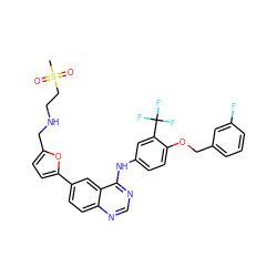 CS(=O)(=O)CCNCc1ccc(-c2ccc3ncnc(Nc4ccc(OCc5cccc(F)c5)c(C(F)(F)F)c4)c3c2)o1 ZINC000034800112