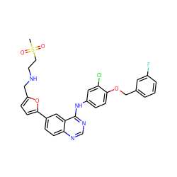 CS(=O)(=O)CCNCc1ccc(-c2ccc3ncnc(Nc4ccc(OCc5cccc(F)c5)c(Cl)c4)c3c2)o1 ZINC000001550477