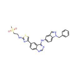 CS(=O)(=O)CCNc1nc(-c2ccc3ncnc(Nc4ccc5c(cnn5Cc5ccccc5)c4)c3c2)cs1 ZINC000027722471