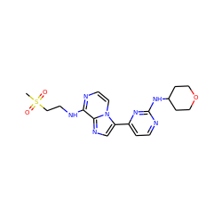 CS(=O)(=O)CCNc1nccn2c(-c3ccnc(NC4CCOCC4)n3)cnc12 ZINC000169701224