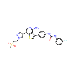 CS(=O)(=O)CCn1cc(-c2cnc(N)c3c(-c4ccc(NC(=O)Nc5cccc(F)c5)cc4)csc23)cn1 ZINC000084616447