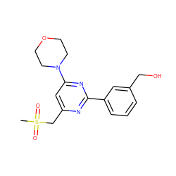 CS(=O)(=O)Cc1cc(N2CCOCC2)nc(-c2cccc(CO)c2)n1 ZINC000084653606