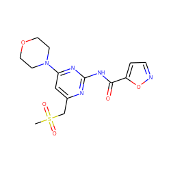 CS(=O)(=O)Cc1cc(N2CCOCC2)nc(NC(=O)c2ccno2)n1 ZINC000084651929