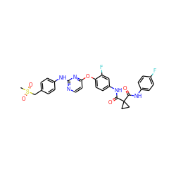 CS(=O)(=O)Cc1ccc(Nc2nccc(Oc3ccc(NC(=O)C4(C(=O)Nc5ccc(F)cc5)CC4)cc3F)n2)cc1 ZINC000169349453