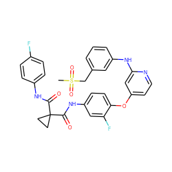 CS(=O)(=O)Cc1cccc(Nc2cc(Oc3ccc(NC(=O)C4(C(=O)Nc5ccc(F)cc5)CC4)cc3F)ccn2)c1 ZINC000169350855