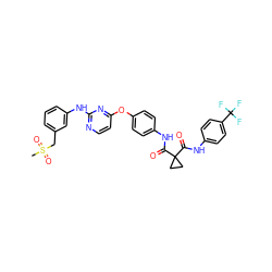 CS(=O)(=O)Cc1cccc(Nc2nccc(Oc3ccc(NC(=O)C4(C(=O)Nc5ccc(C(F)(F)F)cc5)CC4)cc3)n2)c1 ZINC000169349438