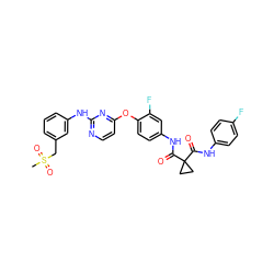 CS(=O)(=O)Cc1cccc(Nc2nccc(Oc3ccc(NC(=O)C4(C(=O)Nc5ccc(F)cc5)CC4)cc3F)n2)c1 ZINC000169349440