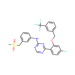 CS(=O)(=O)Cc1cccc(Nc2ncnc(-c3ccc(F)cc3OCc3cccc(C(F)(F)F)c3)n2)c1 ZINC000142046281