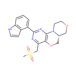 CS(=O)(=O)Cc1nc(-c2cccc3[nH]ccc23)nc2c1OC[C@H]1COCCN21 ZINC000218140923