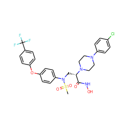 CS(=O)(=O)N(C[C@@H](C(=O)NO)N1CCN(c2ccc(Cl)cc2)CC1)c1ccc(Oc2ccc(C(F)(F)F)cc2)cc1 ZINC000029039927