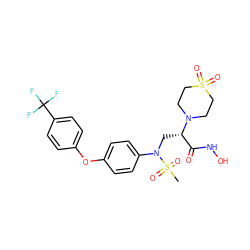 CS(=O)(=O)N(C[C@@H](C(=O)NO)N1CCS(=O)(=O)CC1)c1ccc(Oc2ccc(C(F)(F)F)cc2)cc1 ZINC000095614443