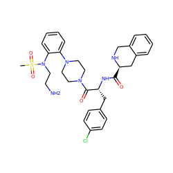 CS(=O)(=O)N(CCN)c1ccccc1N1CCN(C(=O)[C@@H](Cc2ccc(Cl)cc2)NC(=O)[C@@H]2Cc3ccccc3CN2)CC1 ZINC000028334362