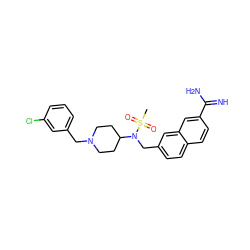 CS(=O)(=O)N(Cc1ccc2ccc(C(=N)N)cc2c1)C1CCN(Cc2cccc(Cl)c2)CC1 ZINC000028714189