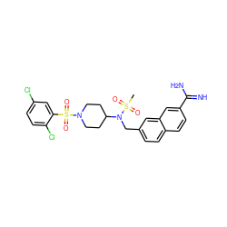 CS(=O)(=O)N(Cc1ccc2ccc(C(=N)N)cc2c1)C1CCN(S(=O)(=O)c2cc(Cl)ccc2Cl)CC1 ZINC000028714202