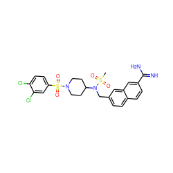 CS(=O)(=O)N(Cc1ccc2ccc(C(=N)N)cc2c1)C1CCN(S(=O)(=O)c2ccc(Cl)c(Cl)c2)CC1 ZINC000028714200