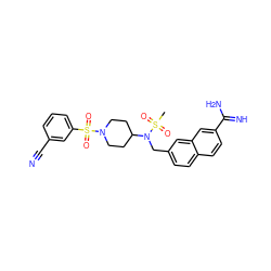 CS(=O)(=O)N(Cc1ccc2ccc(C(=N)N)cc2c1)C1CCN(S(=O)(=O)c2cccc(C#N)c2)CC1 ZINC000028714185