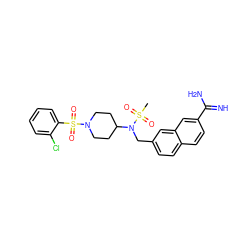 CS(=O)(=O)N(Cc1ccc2ccc(C(=N)N)cc2c1)C1CCN(S(=O)(=O)c2ccccc2Cl)CC1 ZINC000028714176