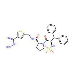 CS(=O)(=O)N[C@@H](C(=O)N1CCC[C@H]1C(=O)NCc1cc(C(=N)NN)cs1)C(c1ccccc1)c1ccccc1 ZINC000025975382