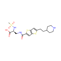 CS(=O)(=O)N[C@@H](CNC(=O)c1cc2sc(CCC3CCNCC3)cc2s1)C(=O)O ZINC000013798425