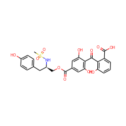 CS(=O)(=O)N[C@@H](COC(=O)c1cc(O)c(C(=O)c2c(O)cccc2C(=O)O)c(O)c1)Cc1ccc(O)cc1 ZINC000014944081