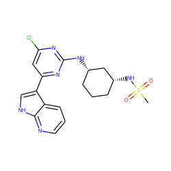 CS(=O)(=O)N[C@@H]1CCC[C@H](Nc2nc(Cl)cc(-c3c[nH]c4ncccc34)n2)C1 ZINC000063539678