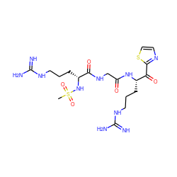 CS(=O)(=O)N[C@H](CCCNC(=N)N)C(=O)NCC(=O)N[C@@H](CCCNC(=N)N)C(=O)c1nccs1 ZINC000003929533