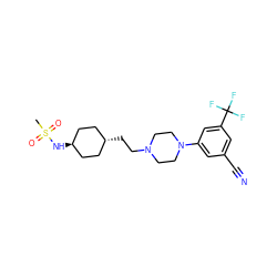 CS(=O)(=O)N[C@H]1CC[C@H](CCN2CCN(c3cc(C#N)cc(C(F)(F)F)c3)CC2)CC1 ZINC000261115800