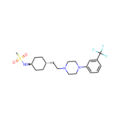 CS(=O)(=O)N[C@H]1CC[C@H](CCN2CCN(c3cccc(C(F)(F)F)c3)CC2)CC1 ZINC000261184431