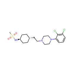 CS(=O)(=O)N[C@H]1CC[C@H](CCN2CCN(c3cccc(Cl)c3Cl)CC2)CC1 ZINC000261136633