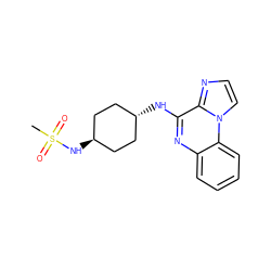 CS(=O)(=O)N[C@H]1CC[C@H](Nc2nc3ccccc3n3ccnc23)CC1 ZINC000299845116