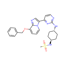 CS(=O)(=O)N[C@H]1CC[C@H](Nc2nccc(-c3cnc4c(OCc5ccccc5)cccn34)n2)CC1 ZINC000261187585