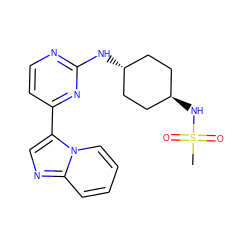 CS(=O)(=O)N[C@H]1CC[C@H](Nc2nccc(-c3cnc4ccccn34)n2)CC1 ZINC000261146270