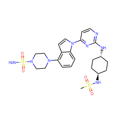 CS(=O)(=O)N[C@H]1CC[C@H](Nc2nccc(-n3ccc4c(N5CCN(S(N)(=O)=O)CC5)cccc43)n2)CC1 ZINC000261092576